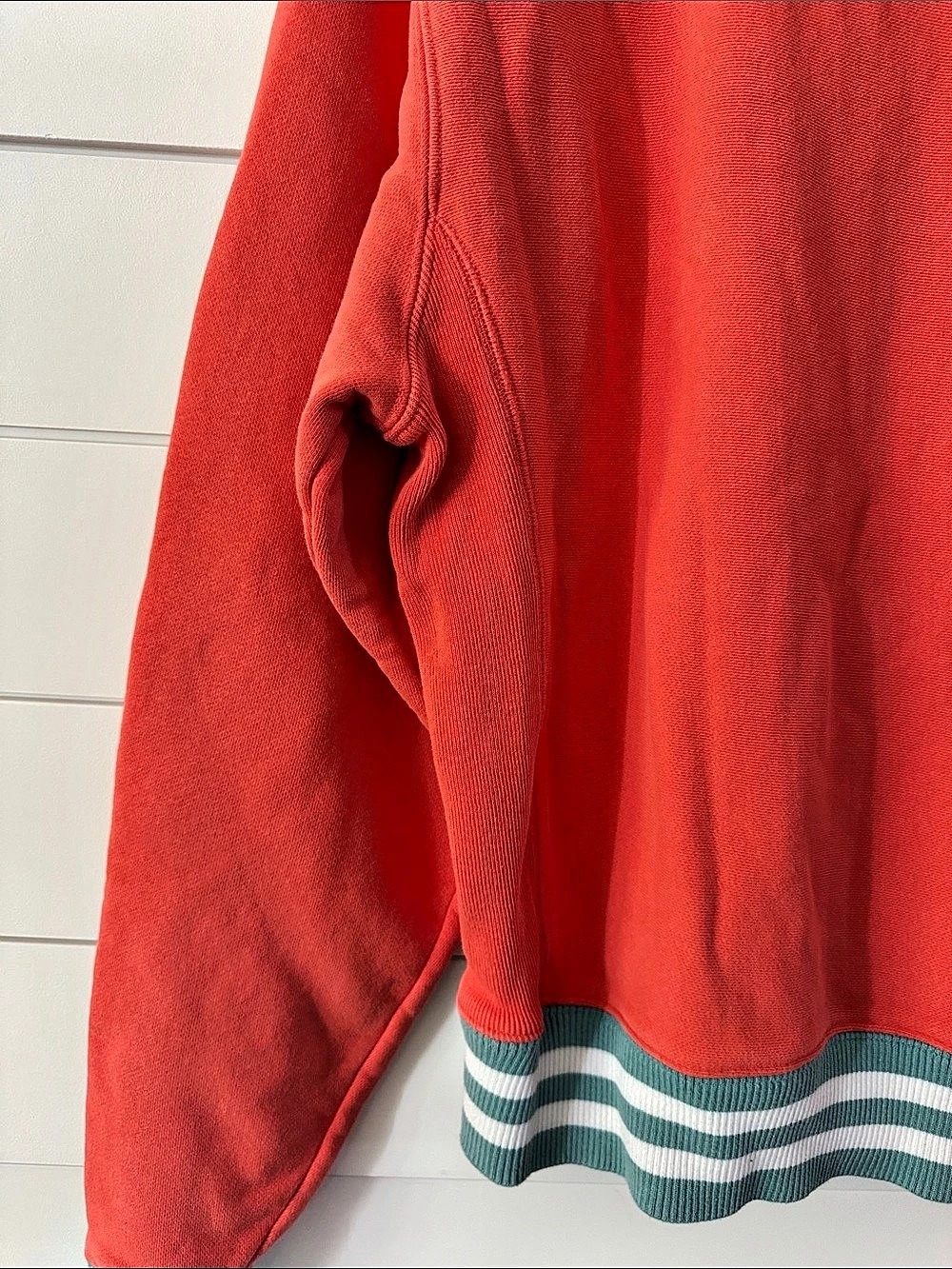 Champion Reverse Weave Script Logo Striped Rib Crewneck Sweatshirt Medium - Picture 6 of 7